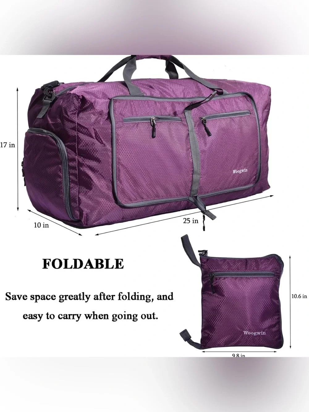 NWT Woogwin Maroon Large Travel Duffle Bag Waterproof Foldable to Carry Pouch